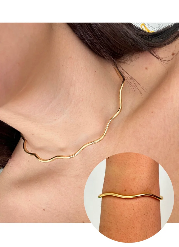 CONJUNTO GARGANTILHA ONDAS - FOLHEADO