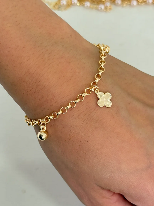 PULSEIRA CORRENTE TREVO BOLINHAS- FOLHEADO