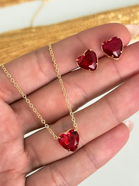 CONJUNTO CORAÇÃO DE VIDRO - FOLHEADO