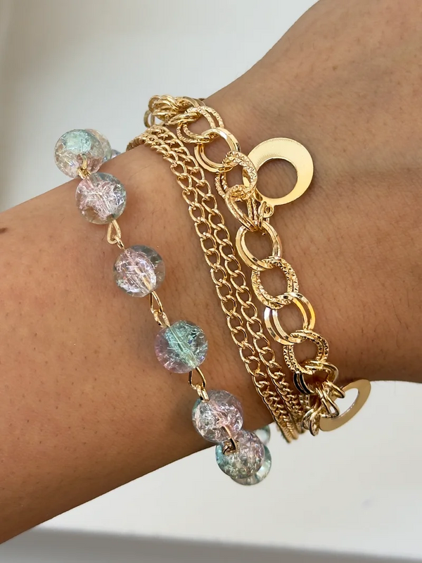 PULSEIRA ACRILICA CIRCULOS - FOLHEADO