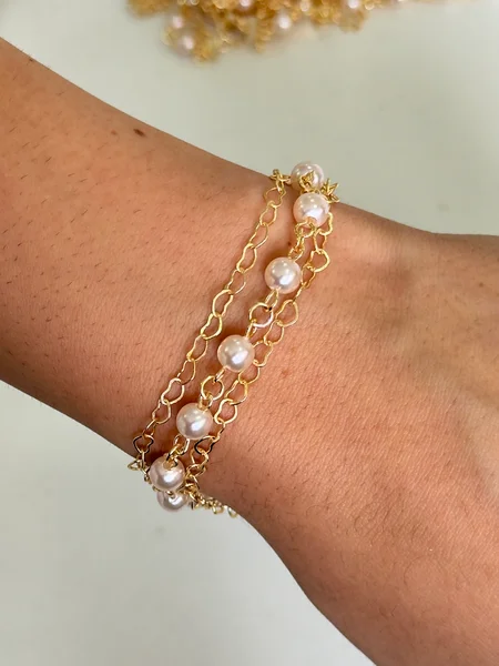 PULSEIRA TRIPLA  CORAÇÃO - FOLHEADO