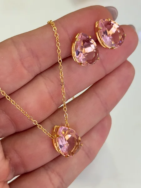 CONJUNTO GOTA EM ZIRCÔNIA - FOLHEADO